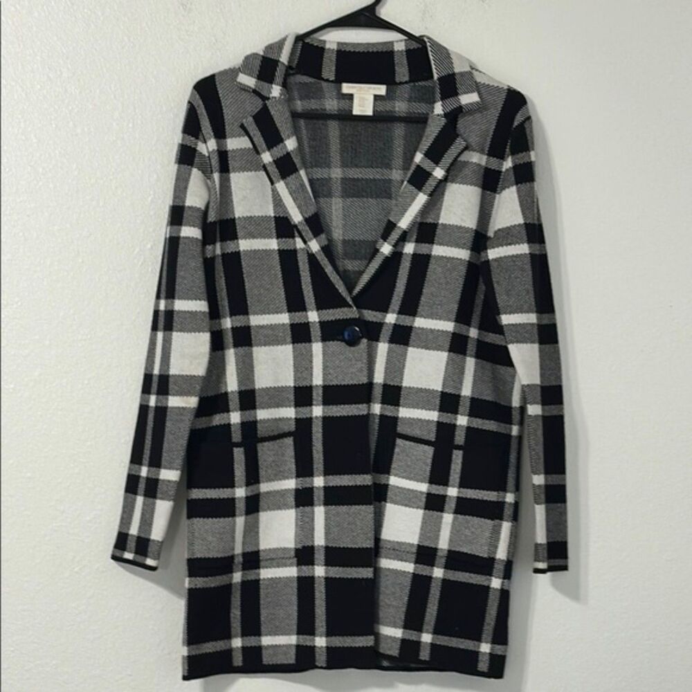Christian Siriano Plaid Knit Cardigan Sweater Blazer Womens XS Oversized Career